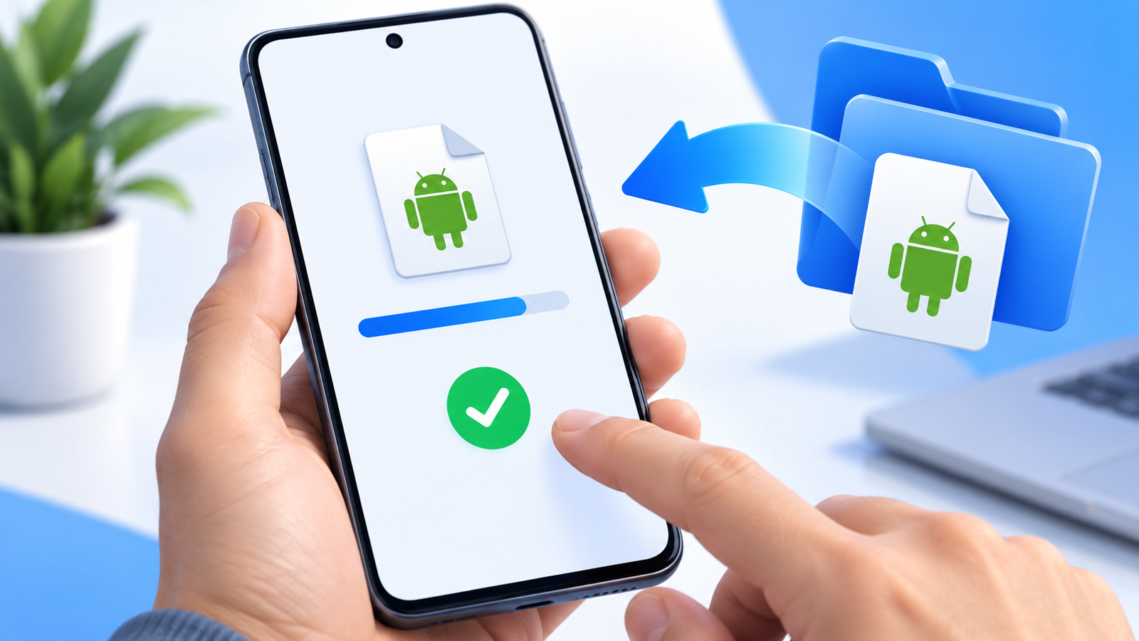 Illustrated Android phone completing an APK installation