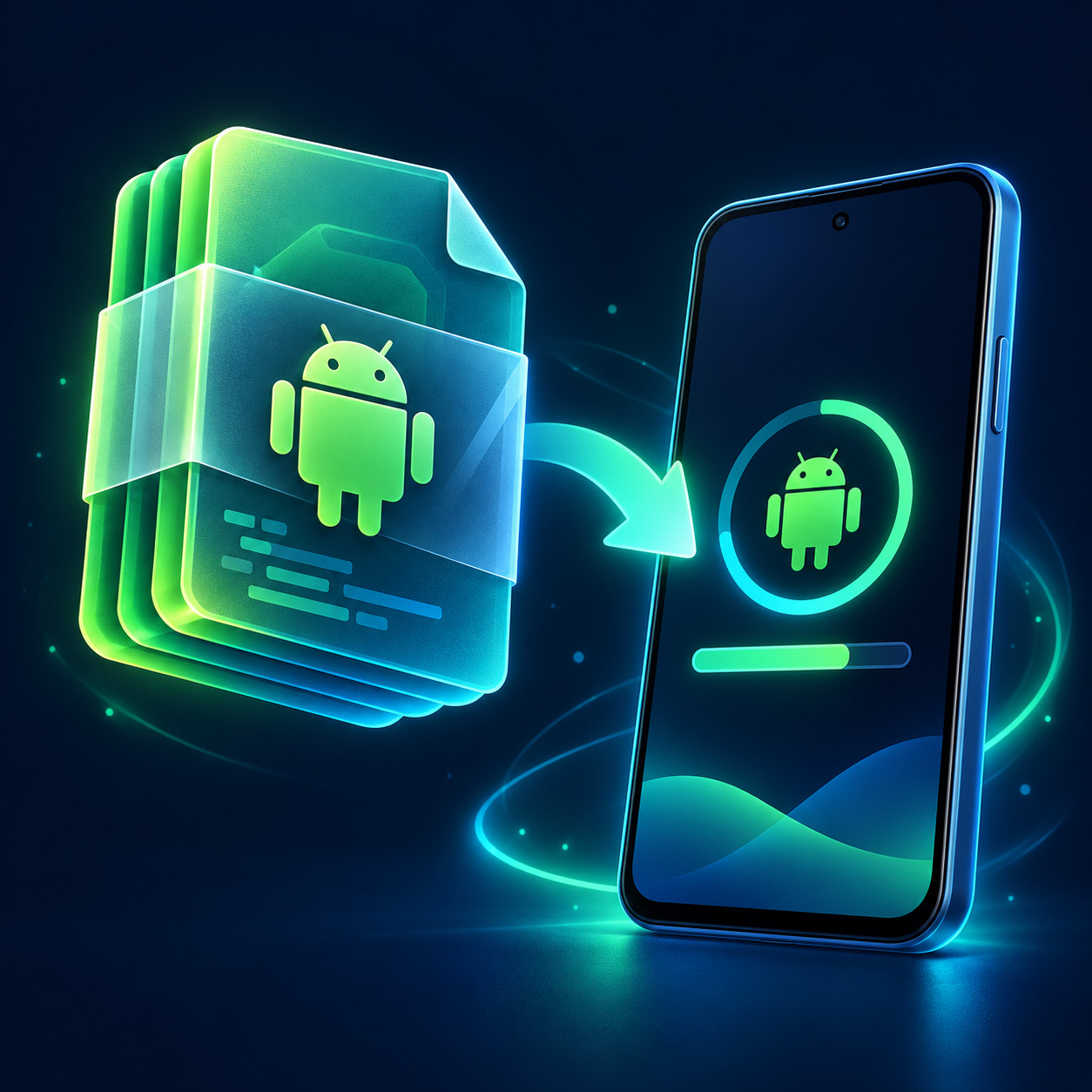 Illustration of an Android APK package file on a smartphone