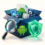Android app package with extra components being checked beside a security shield