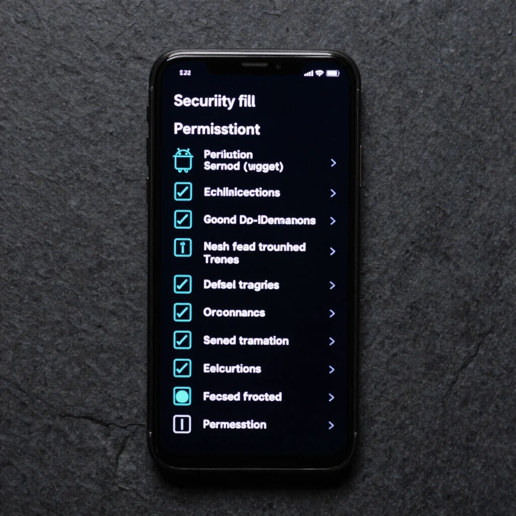 Illustration of Android security and permission settings on a smartphone