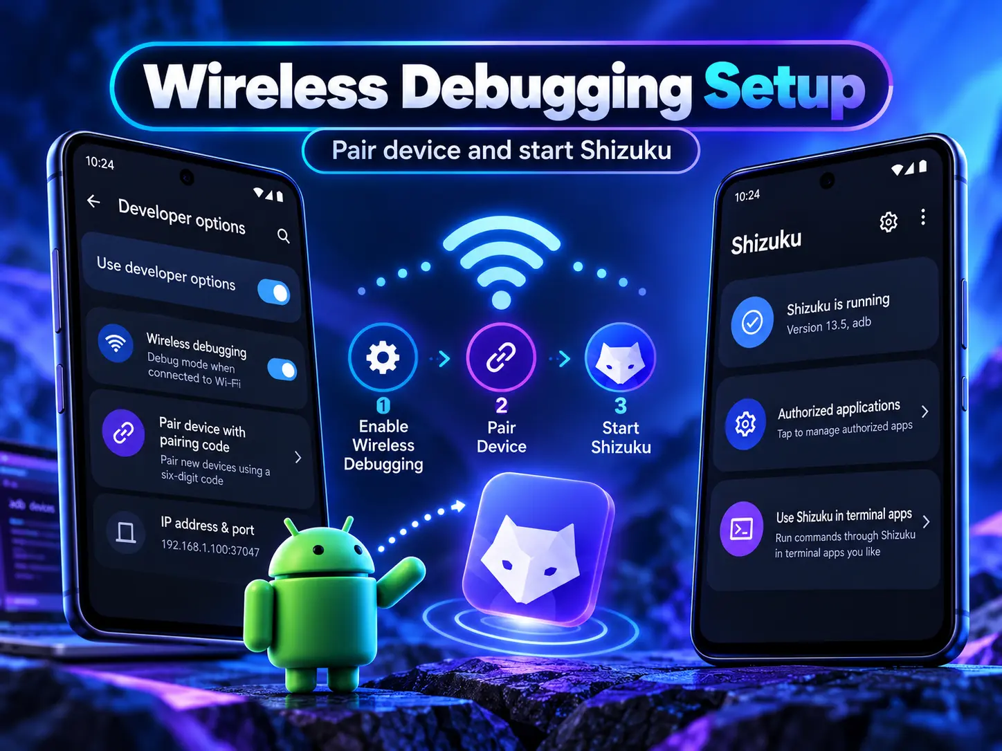 Shizuku wireless debugging setup on Android 11 and newer